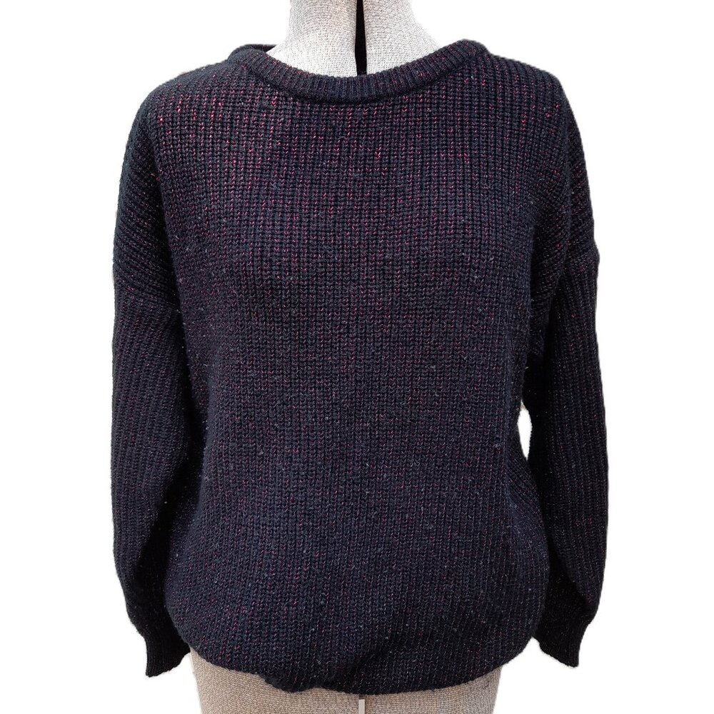 Vintage 80s Maternity Sweater Shaker Knit Black Pink Metallic Glittery 46" Bust